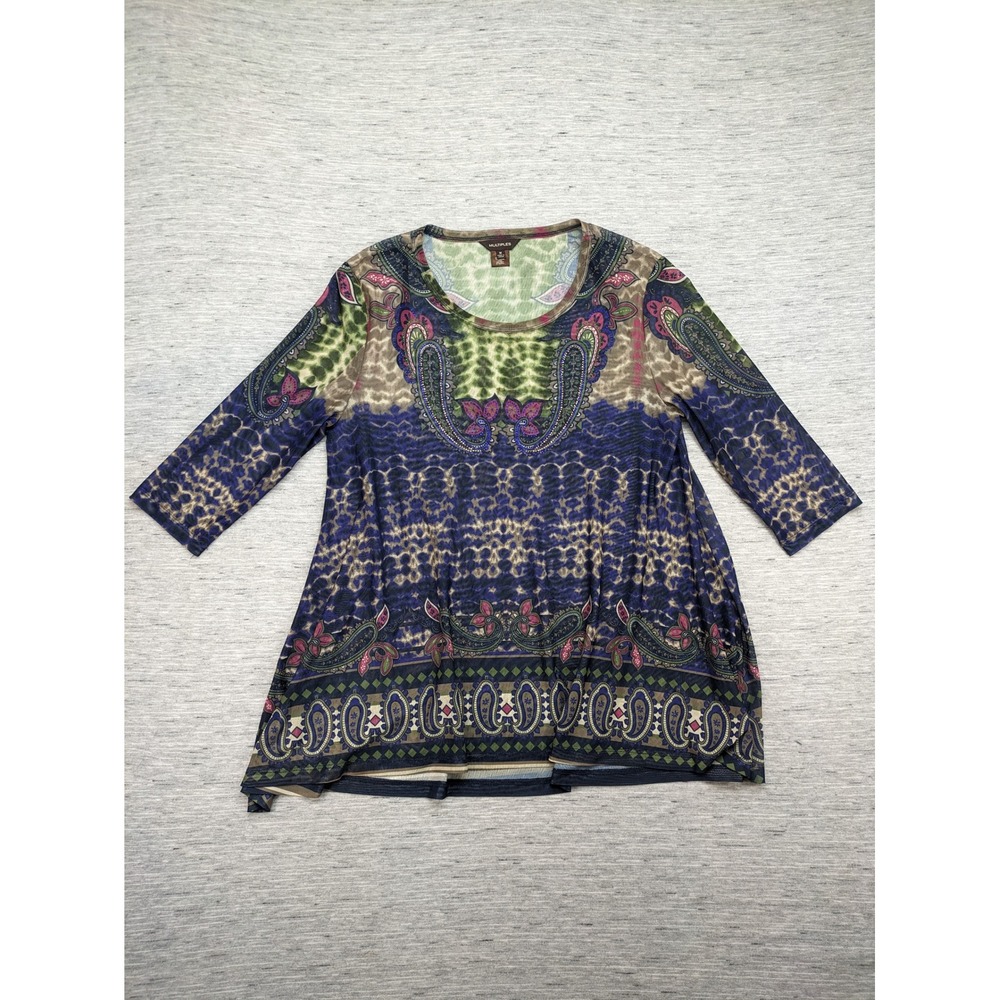 Multiples‎ Boho Paisley Print Tunic Top Lightweight Abstract Artsy Floral Mesh